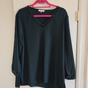Calvin Klein Collection Dark Green V-Neck Blouse. NWOT